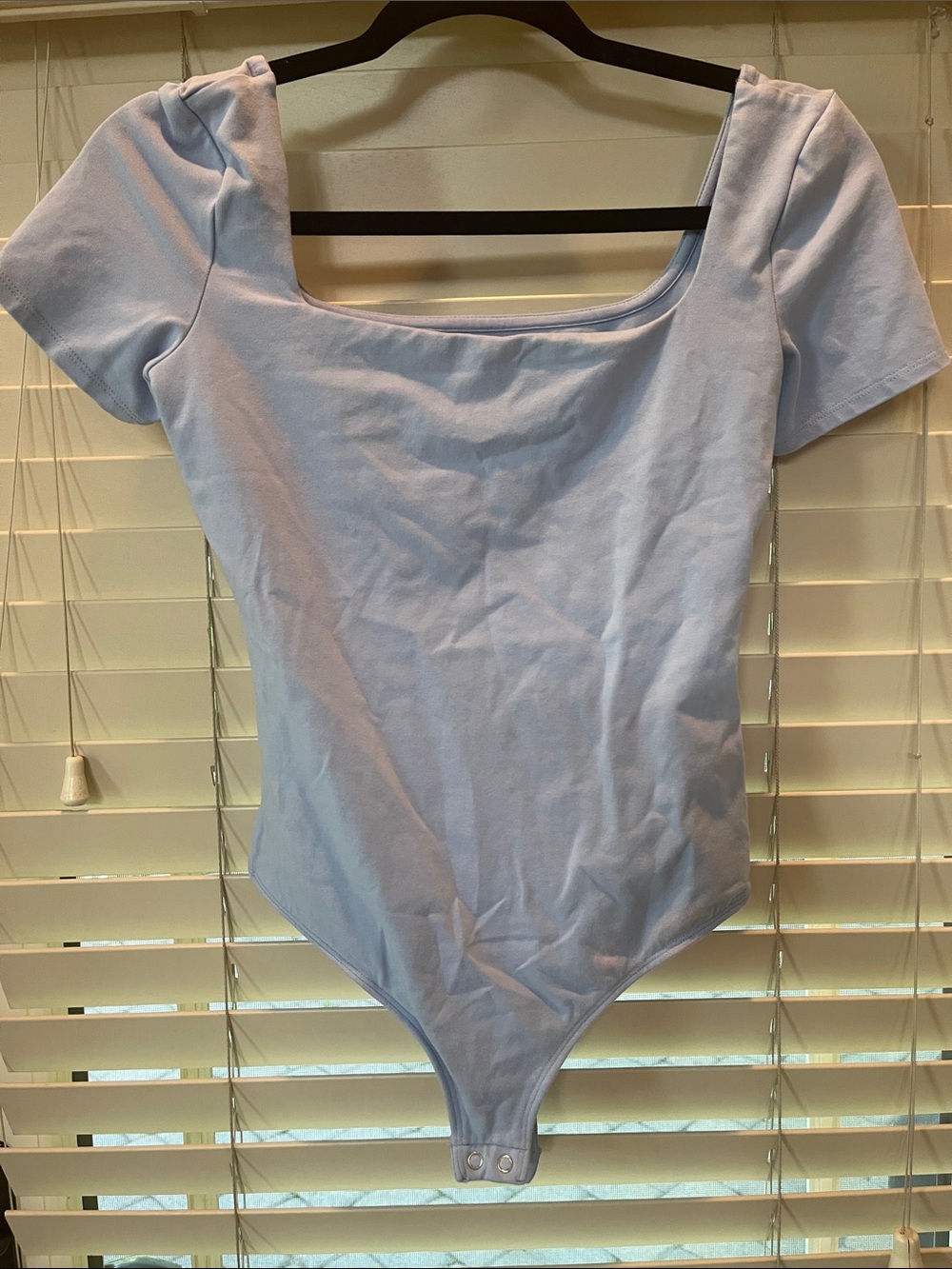 Express Light Blue Square Neck Short Sleeve Bodysuit